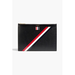 Striped coated pebbled-leather pouch