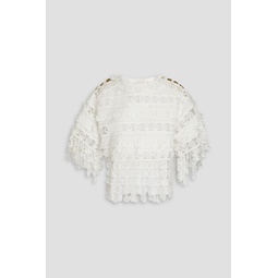Linen crocheted lace and silk-organza top