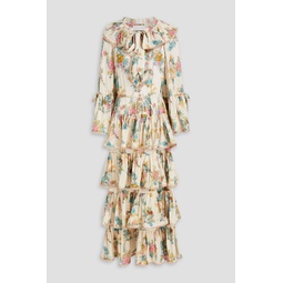 Tiered floral-print cotton-blend crepon maxi dress
