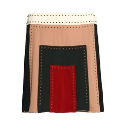Studded color-block silk crepe de chine mini skirt