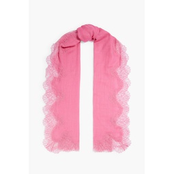 Lace-trimmed wool and silk-blend gauze scarf