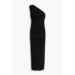 One-shoulder ruched stretch-jersey midi dress