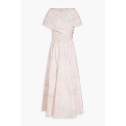 Off-the-shoulder printed cotton-poplin midi dress