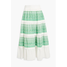Tiered embroidered cotton-jacquard midi skirt