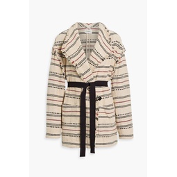 Josialo belted frayed cotton-blend jacquard coat