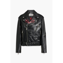 Embellished leather biker jacket