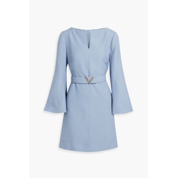 Belted wool and silk-blend crepe mini dress