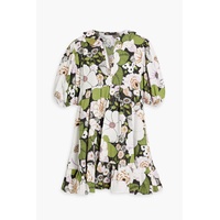 Ruffled floral-print cotton-poplin mini dress