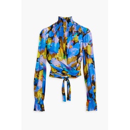 Kaija shirred printed crepe wrap blouse