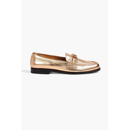 VLOGO Chain embellished metallic leather loafers