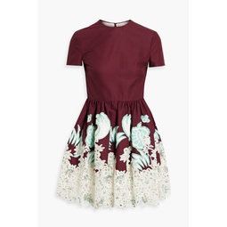 Embellished guipure lace-paneled cotton-poplin mini dress