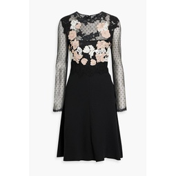 Corded lace-paneled point desprit and crepe dress