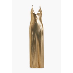 Metallic silk-satin crepe maxi slip dress