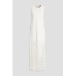 Fringed ribbed-knit gown