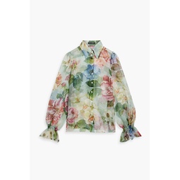 Floral-print silk-organza blouse