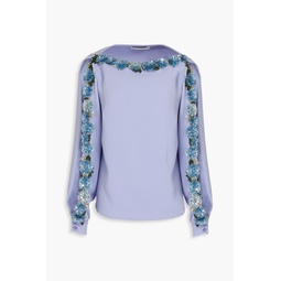 Embellished silk-crepe blouse