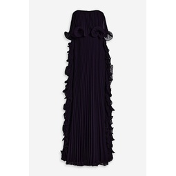 Strapless ruffled pleated chiffon gown
