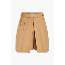 Pleated cotton-blend twill shorts