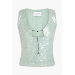 Solaria cutout sequined mesh top