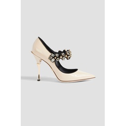 Embellished patent-leather Mary Jane pumps