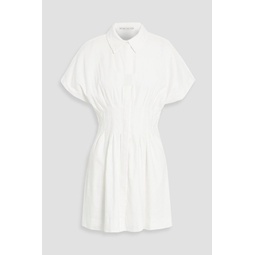 Lilliana pleated linen-blend mini shirt dress
