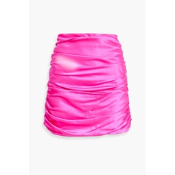 Ruched silk-satin mini skirt