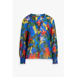 Lang gathered floral-print cotton and silk-blend voile shirt