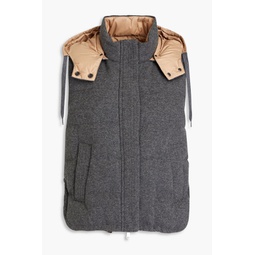 Reversible quilted cashmere-felt and shell hooded vest
