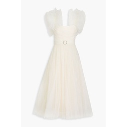 Crystal-embellished ruffled tulle midi dress