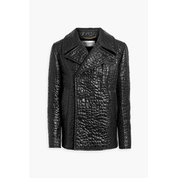 Double-breasted faux croc-effect leather jacket