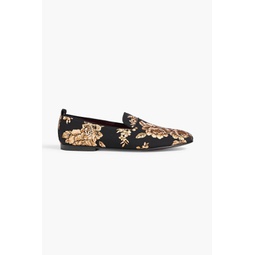 Metallic floral-jacquard loafers