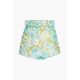 Belted floral-print linen and silk-blend shorts