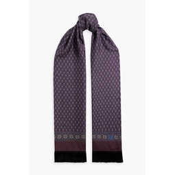 Fringed printed silk-twill scarf