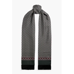 Fringed printed silk-twill scarf
