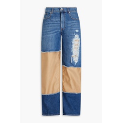 Distressed two-tone denim jeans