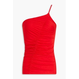 One-shoulder ruched stretch-jersey top