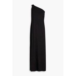 One-shoulder knotted stretch-jersey maxi dress