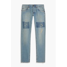 Skinny-fit distressed faded denim jeans