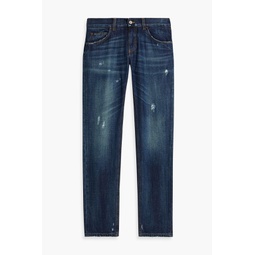 Slim-fit distressed faded denim jeans