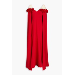 Tulle-paneled cape-effect stretch-crepe gown