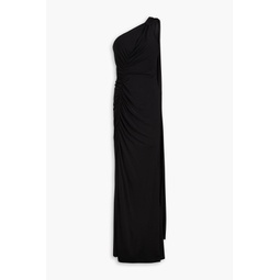 One-shoulder ruched jersey gown