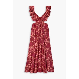 Tiggy cutout ruffled paisley-print silk midi dress
