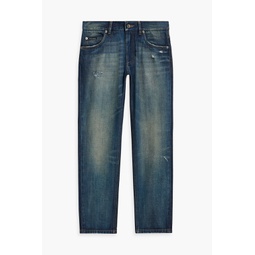Slim-fit distressed faded denim jeans