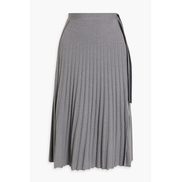 Pleated ribbed wool-blend midi skirt
