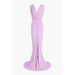Ruched satin-jersey gown