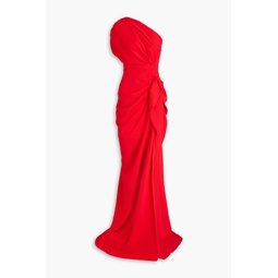 One-shoulder draped crepe gown