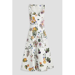 Floral-appliqued printed leather midi dress