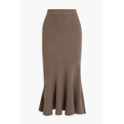 Fluted ribbed merino wool and cashmere-blend midi skirt