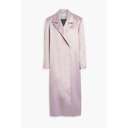 Willis double-breasted feather-trimmed satin coat