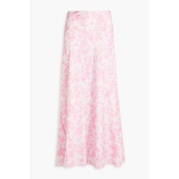 Floral-print stretch-silk satin maxi skirt